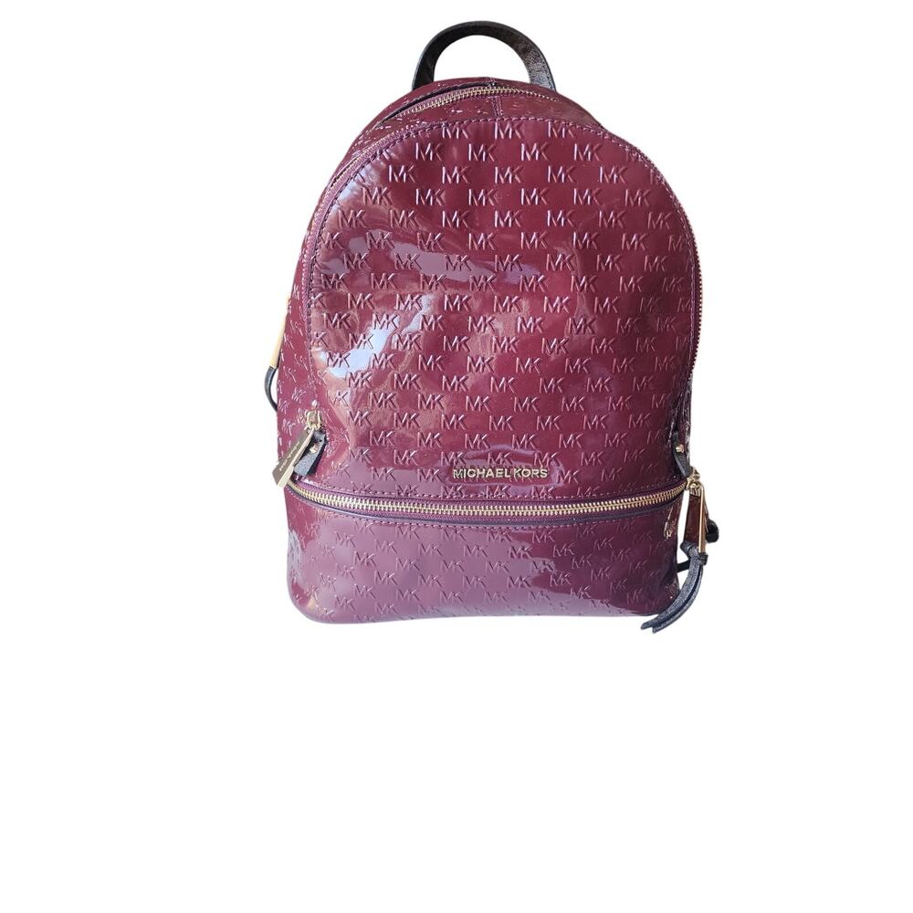 NWT Michael Kors Rhea Med Signature Logo Backpack Burgundy